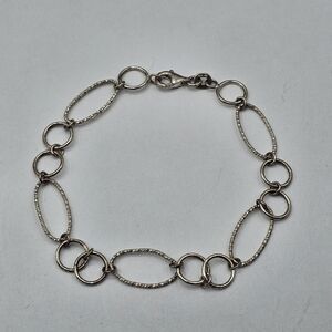 Vintage Solid 925 Sterling Silver Fancy Diamond Cut Large Oval Link Bracelet 7"